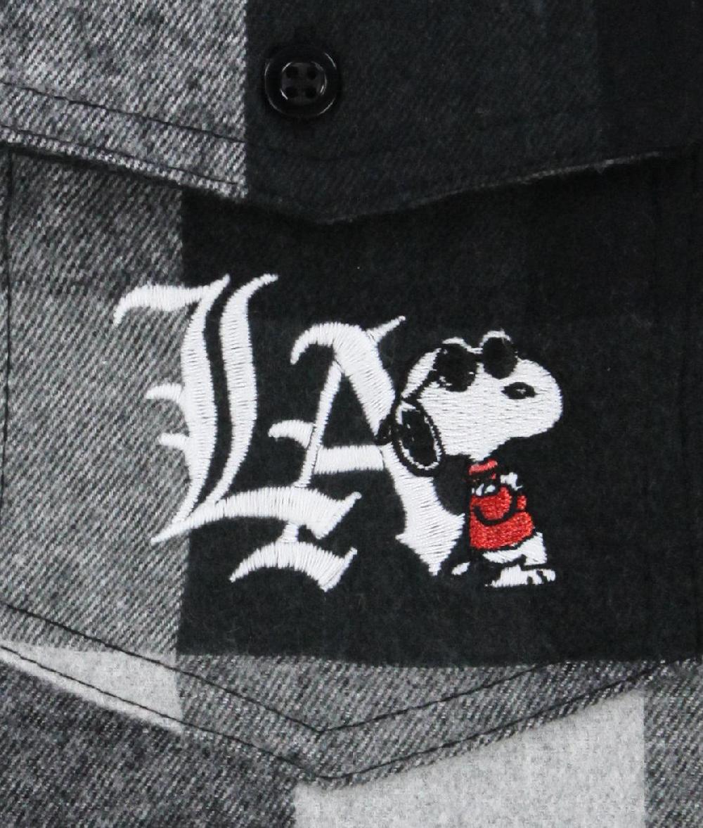 Riot Society Peanuts Snoopy LA Chill Embroidered Mens Flannel Shirt
