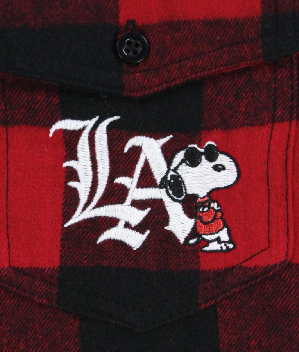Riot Society Peanuts Snoopy LA Chill Embroidered Mens Flannel Shirt