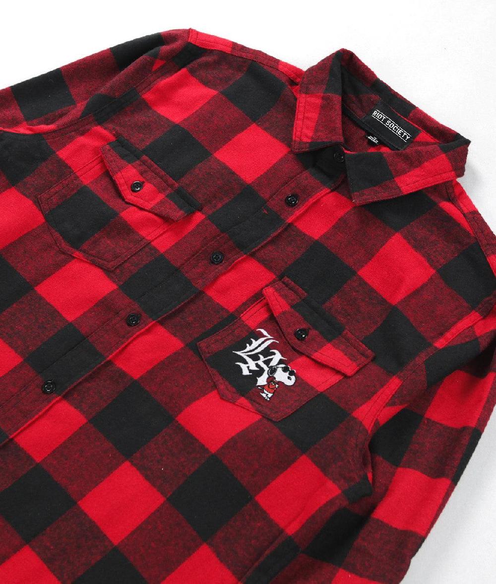Riot Society Peanuts Snoopy LA Chill Embroidered Mens Flannel Shirt