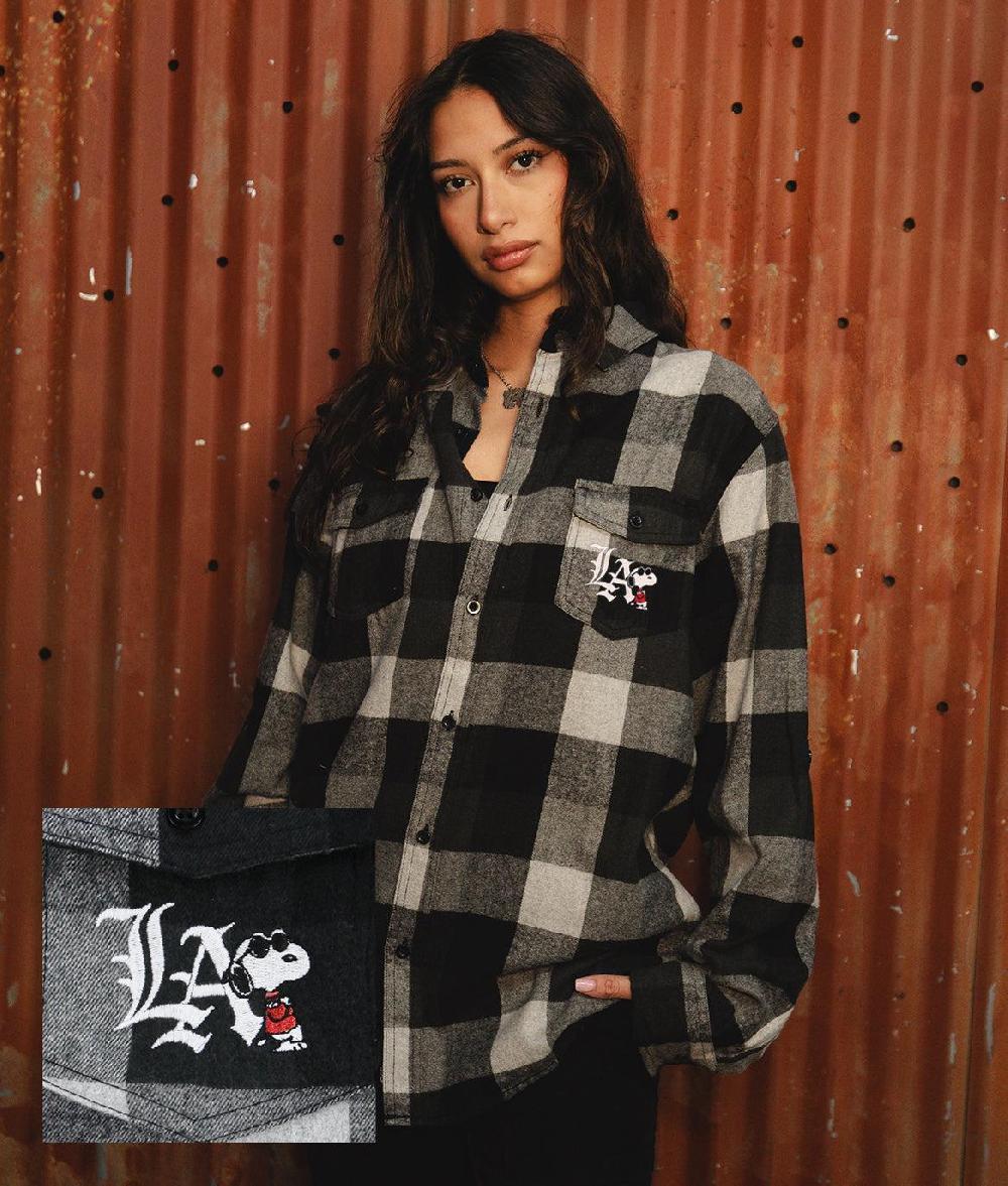 riot society Peanuts Snoopy LA Chill Embroidered Unisex Flannel Shirt