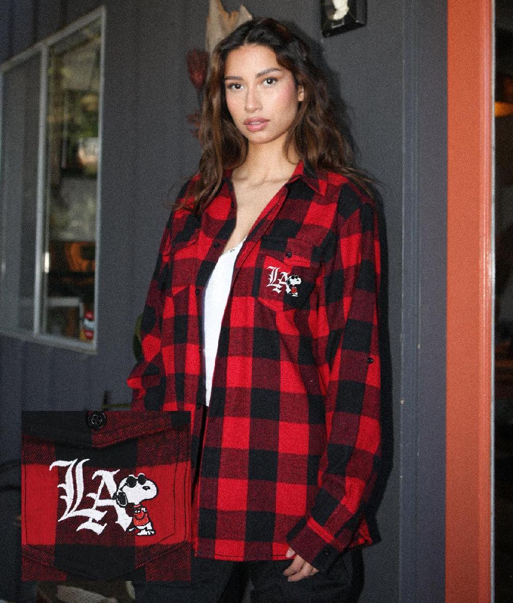 riot society Peanuts Snoopy LA Chill Embroidered Unisex Flannel Shirt