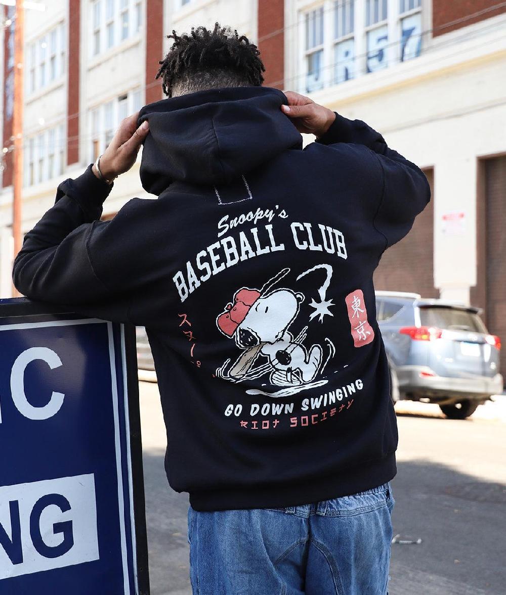 Riot Society Peanuts Snoopy's Baseball Club Mens Hoodie
