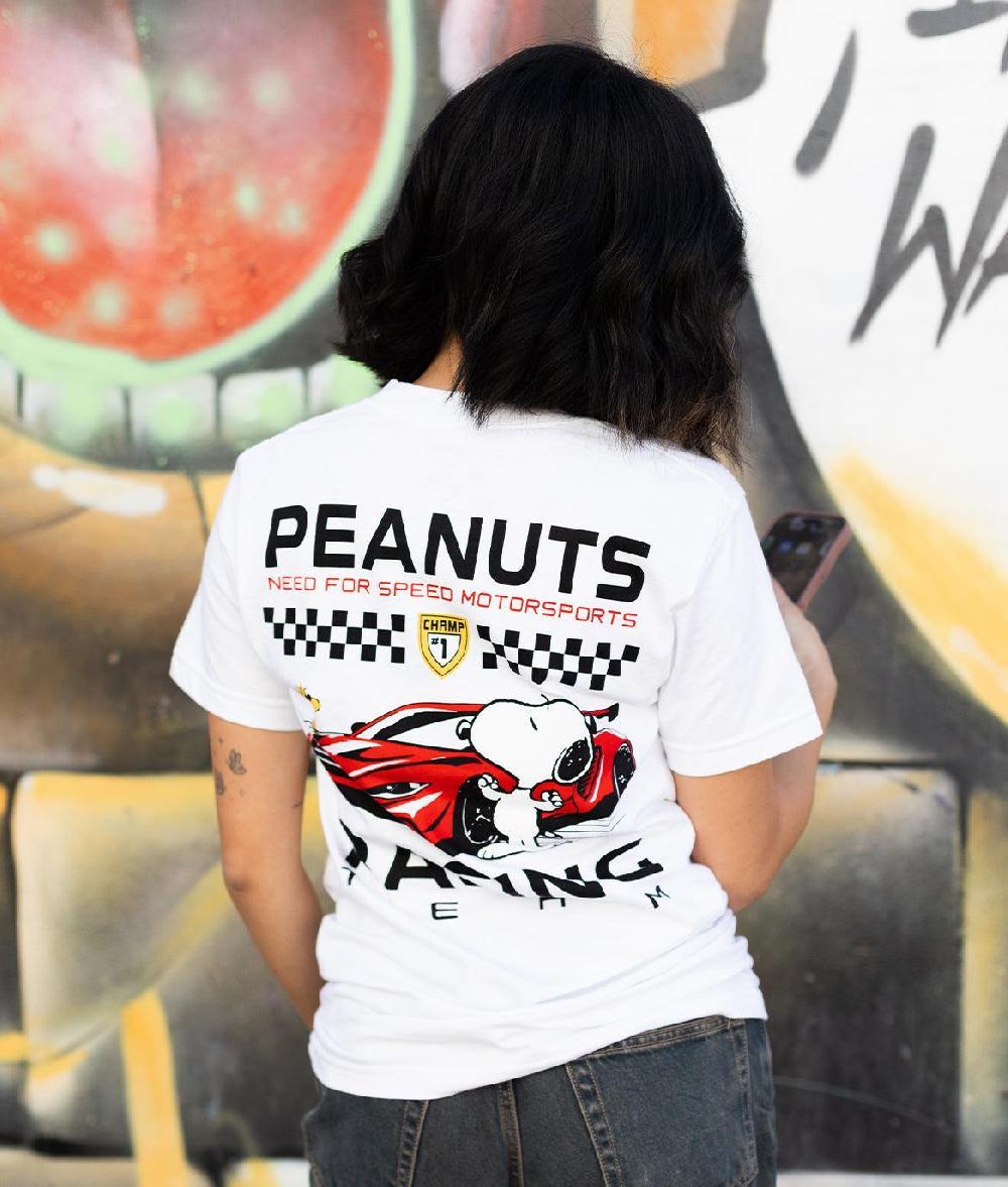 riot society Peanuts Snoopy & Woodstock Racing Team Womens Tee