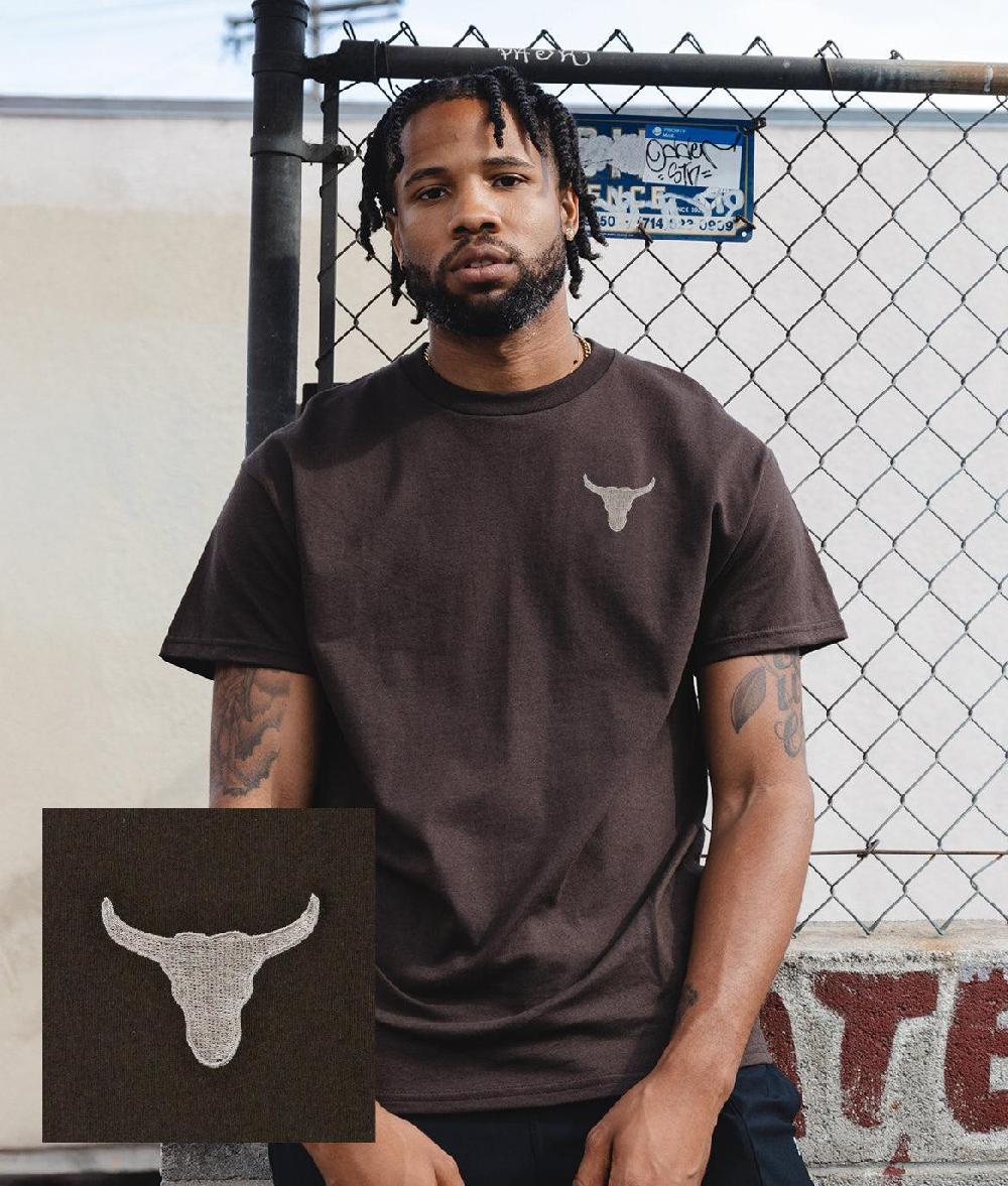 riot society Bull Skull Embroidered Mens T-Shirt