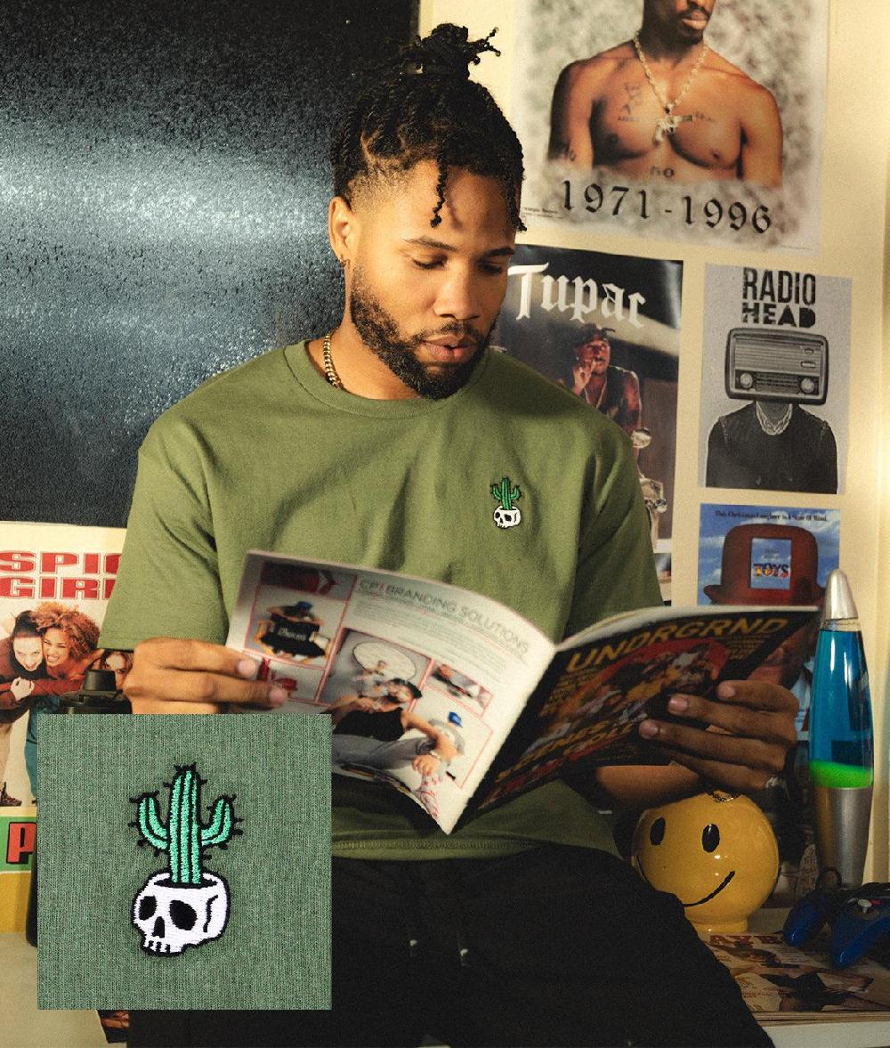 riot society Cactus Skull Embroidered Mens T-Shirt