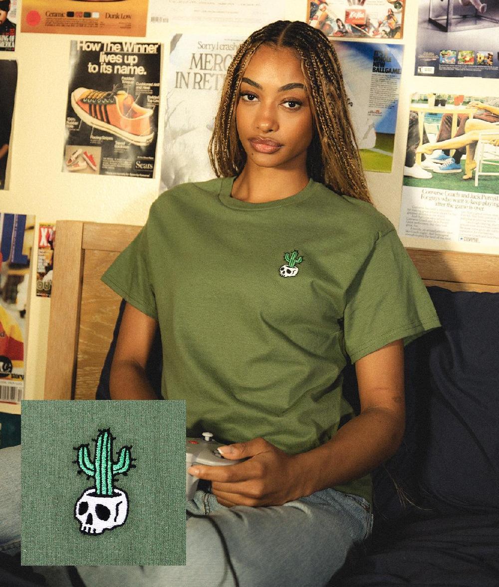 riot society Cactus Skull Embroidered Womens Tee