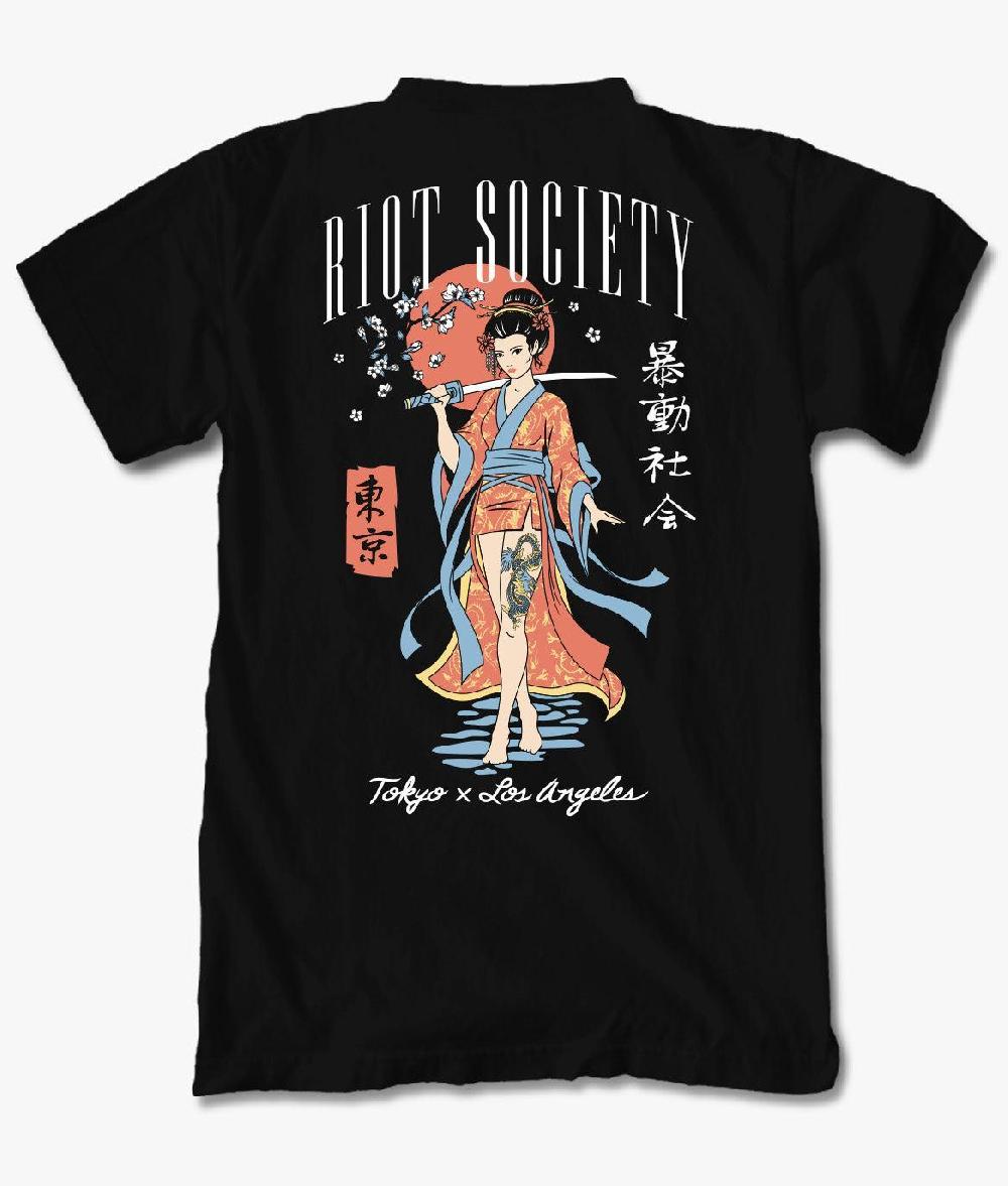 riot society Geisha Samurai Katana Mens T-Shirt