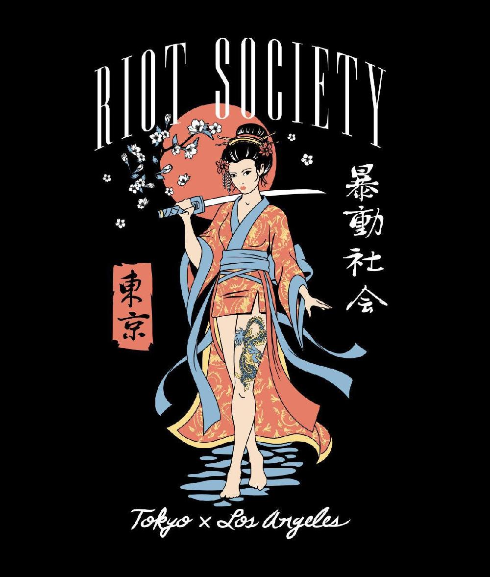 Riot Society Geisha Samurai Katana Womens Tee