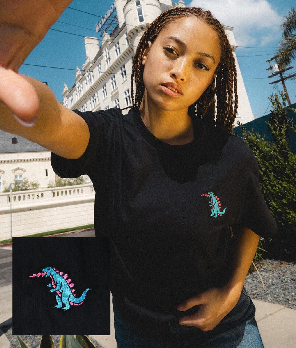 riot society Godzilla Kaiju Embroidered Womens Tee
