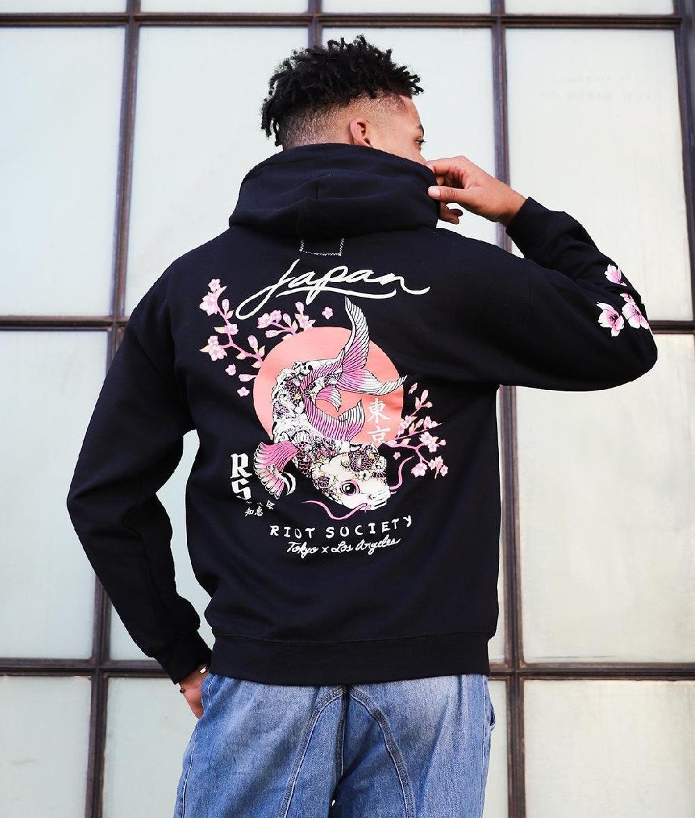 Riot Society Japan Koi Tattoo Blossom Mens Hoodie