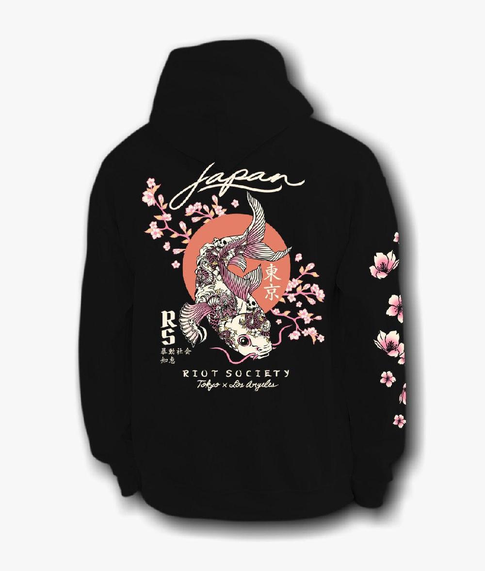 riot society Japan Koi Tattoo Blossom Mens Hoodie