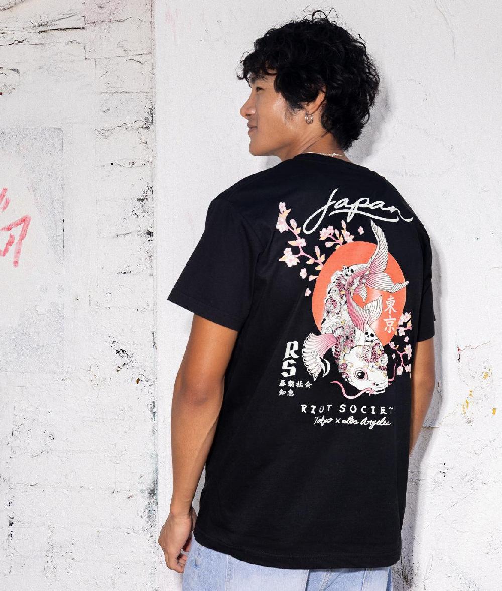 Riot Society Japan Koi Tattoo Blossom Mens T-Shirt