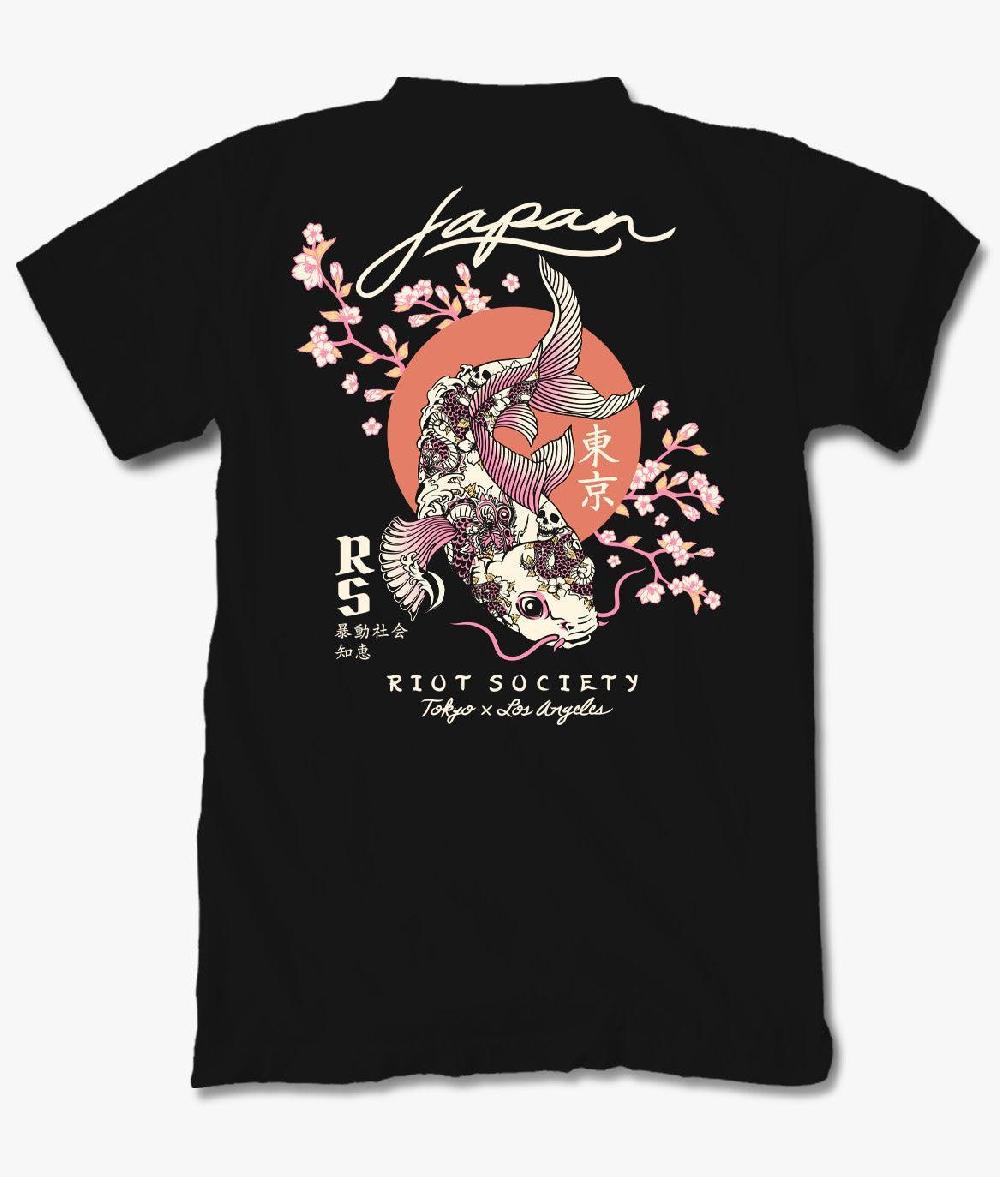 riot society Japan Koi Tattoo Blossom Mens T-Shirt