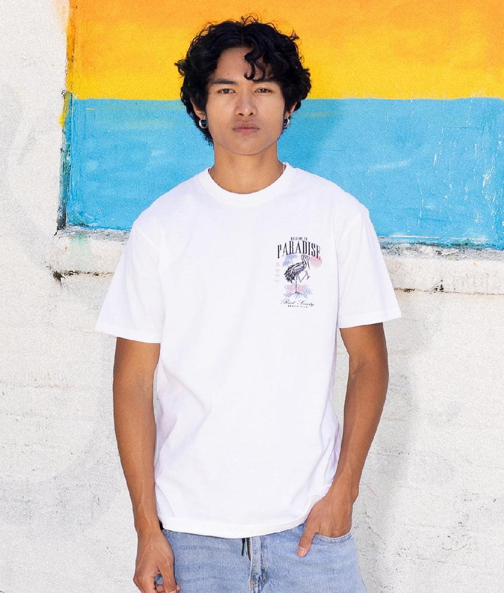 Riot Society Skeleton Crane Welcome To Paradise Beach Club Mens T-Shirt