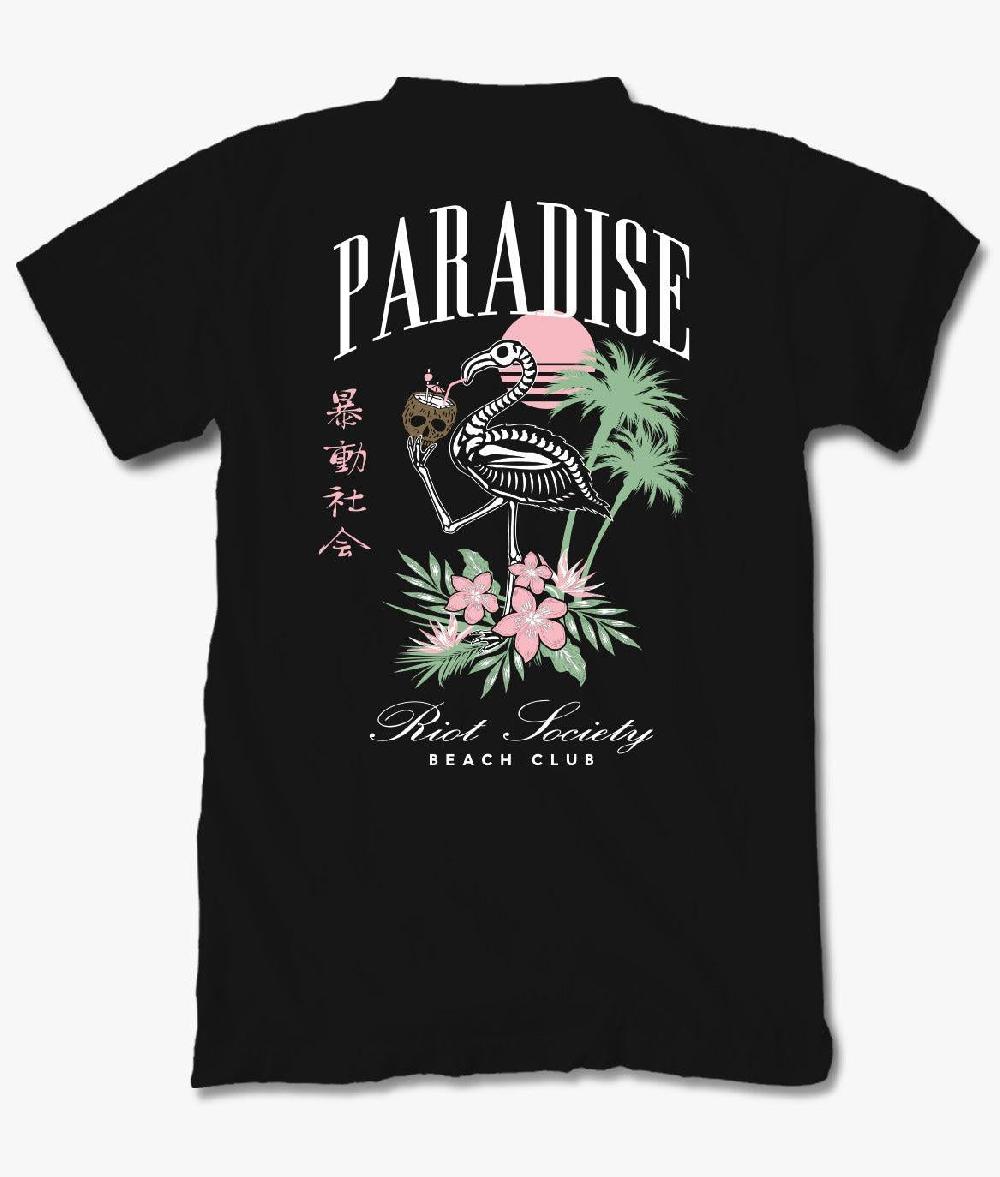 riot society Skeleton Flamingo Paradise Beach Club Mens T-Shirt