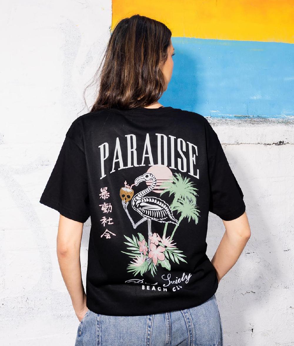 Riot Society Skeleton Flamingo Paradise Beach Club Womens Tee