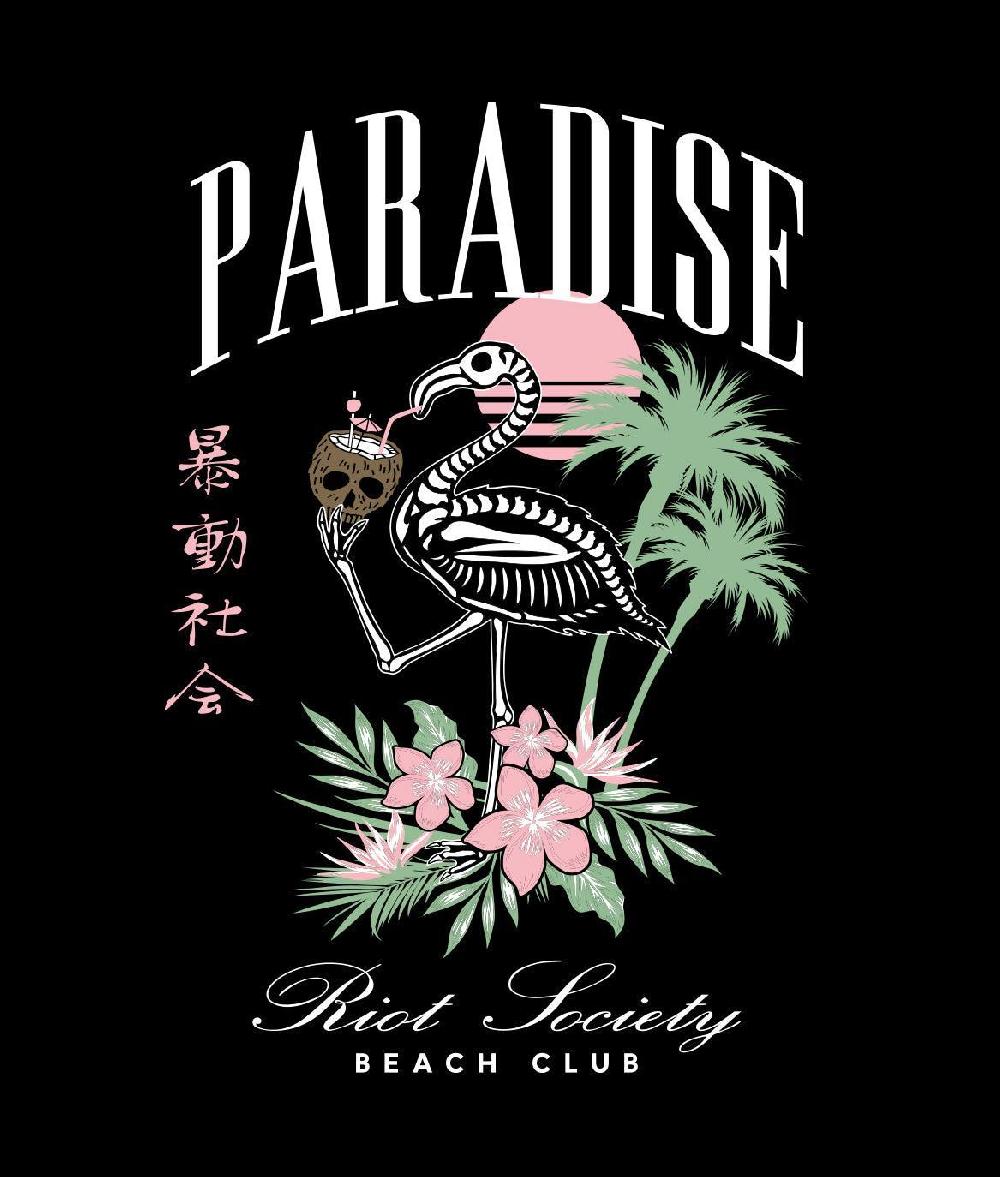 Riot Society Skeleton Flamingo Paradise Beach Club Womens Tee