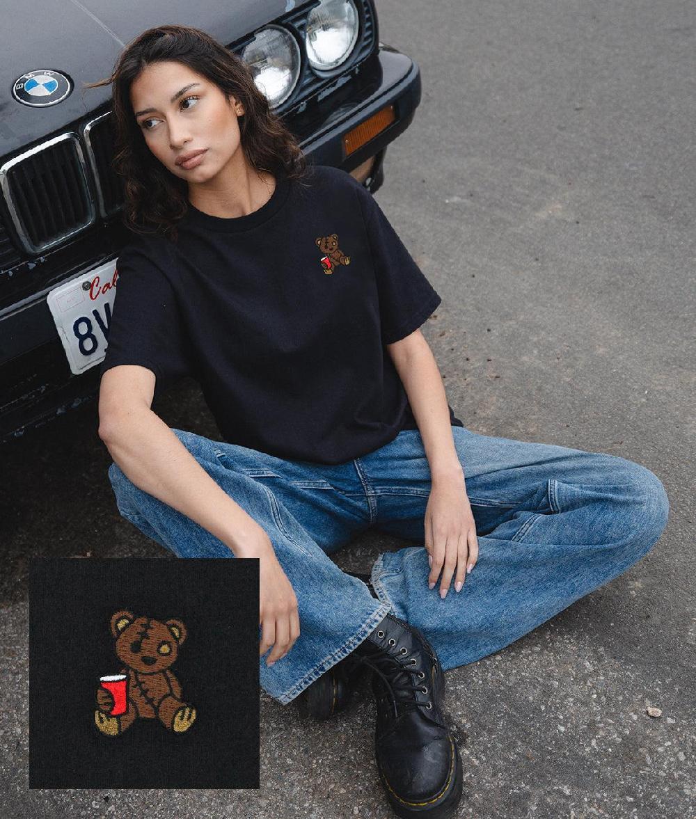 riot society Teddy Bear Red Cup Embroidered Womens Tee