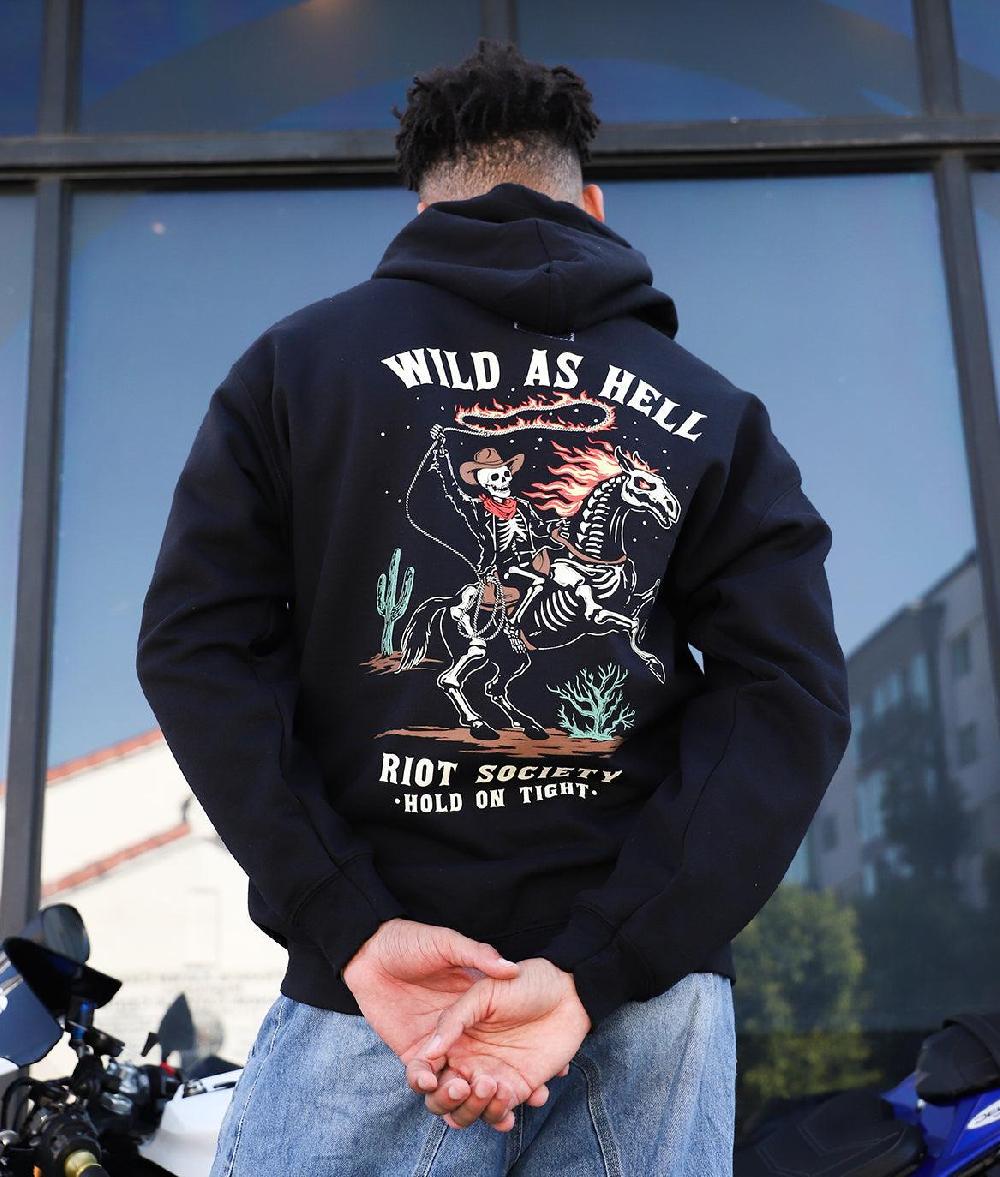 Riot Society Wild As Hell Cowboy Skeleton Mens Hoodie