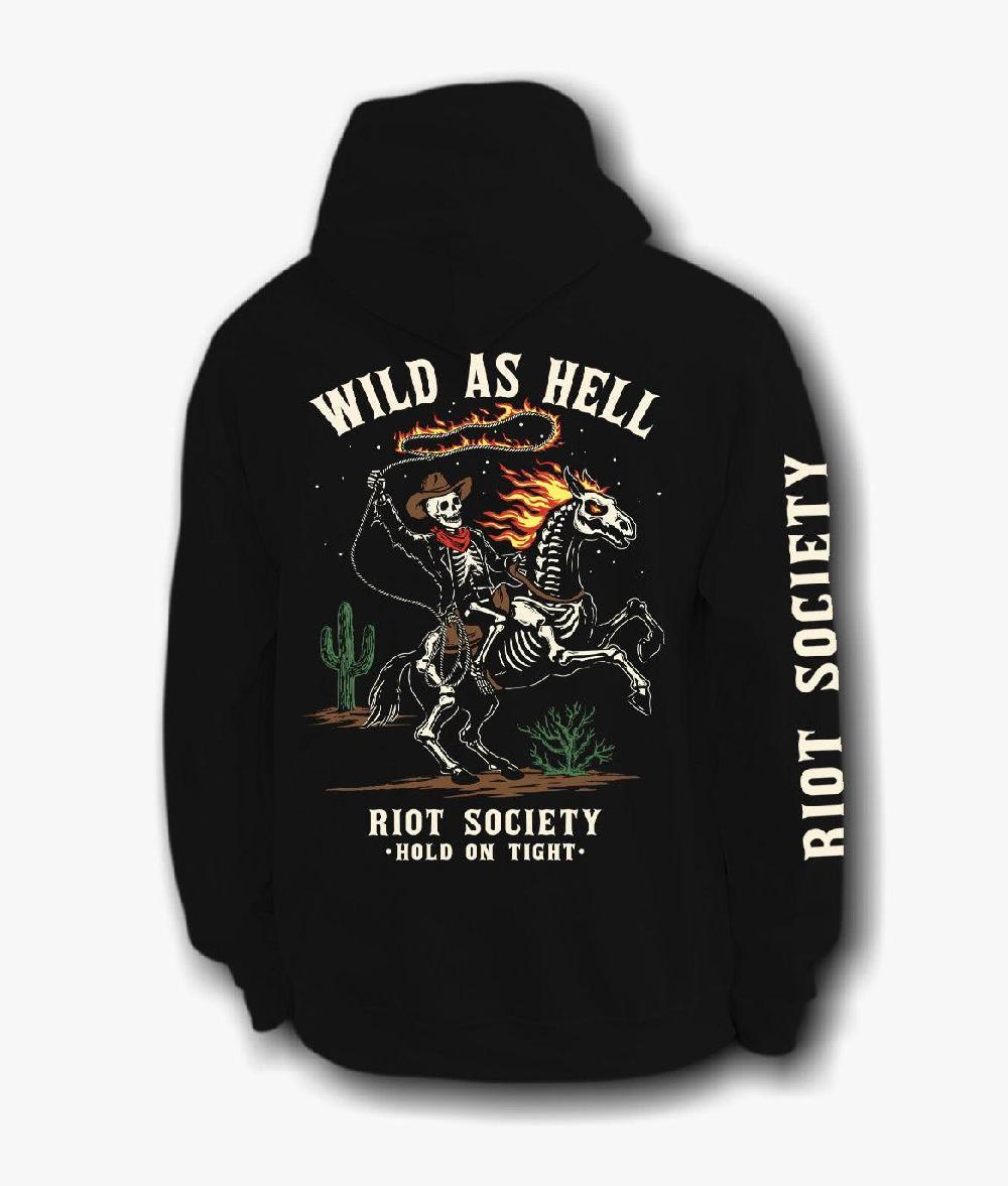 riot society Wild As Hell Cowboy Skeleton Mens Hoodie