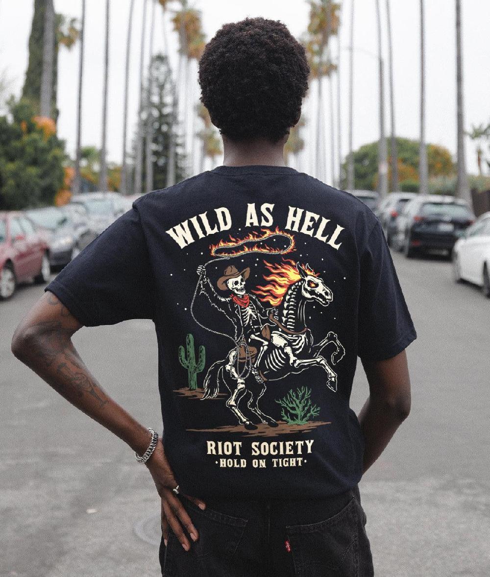 Riot Society Wild As Hell Cowboy Skeleton Mens T-Shirt