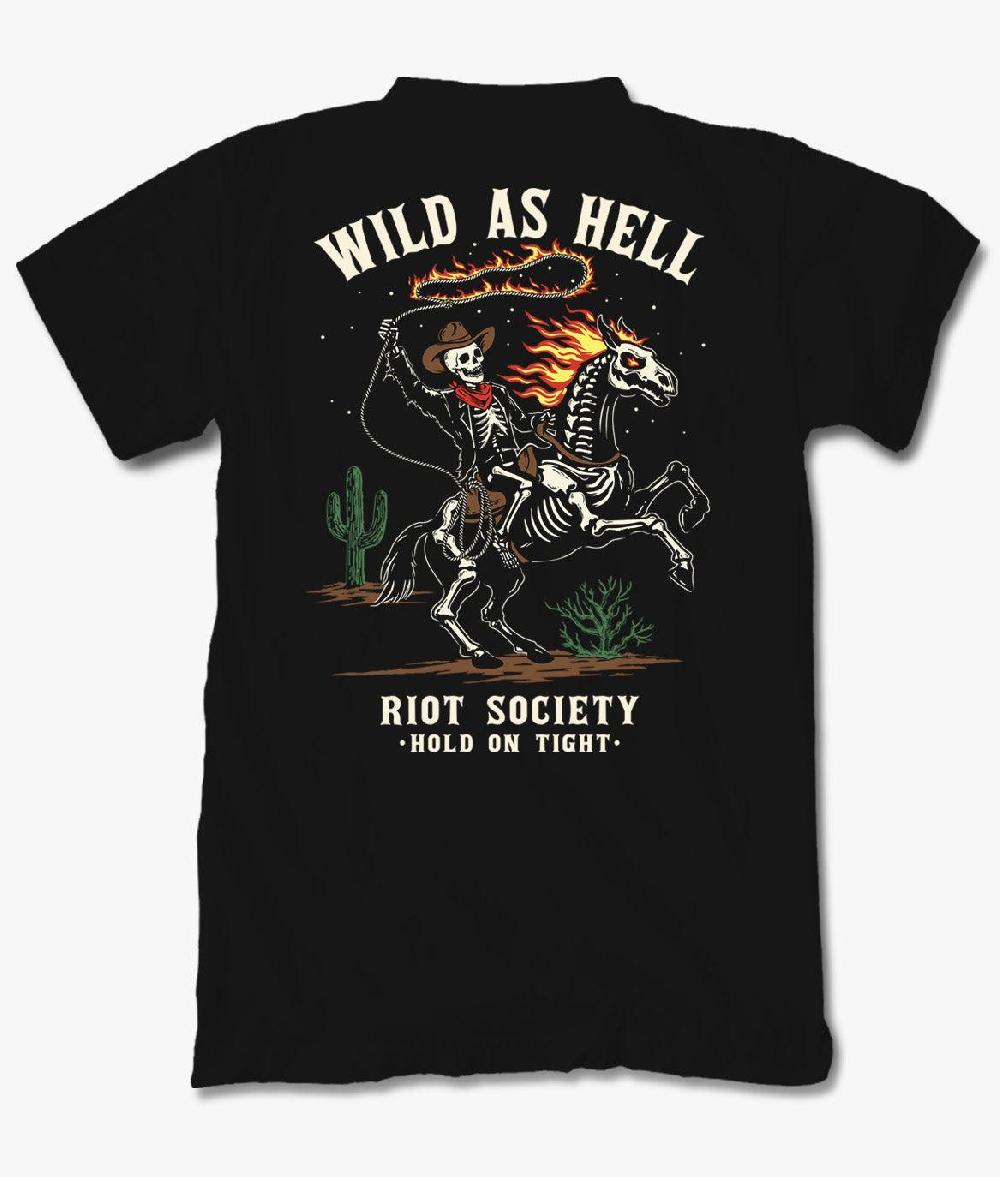 riot society Wild As Hell Cowboy Skeleton Mens T-Shirt