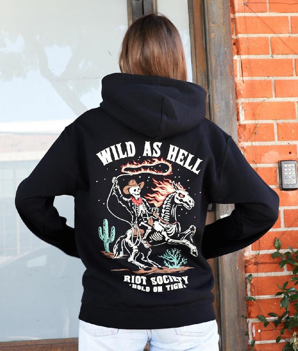 Riot Society Wild As Hell Cowboy Skeleton Womens Hoodie