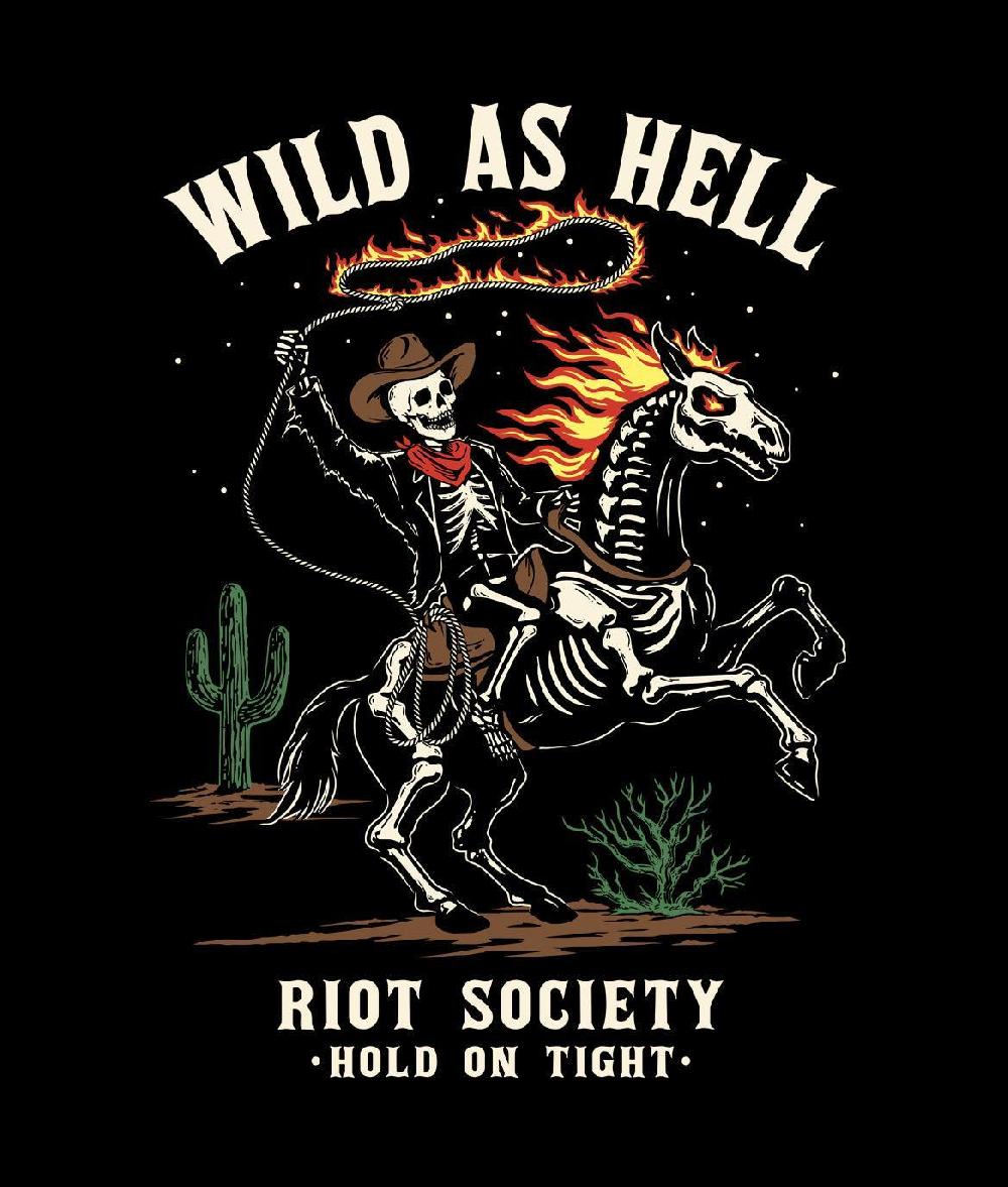 Riot Society Wild As Hell Cowboy Skeleton Womens Tee