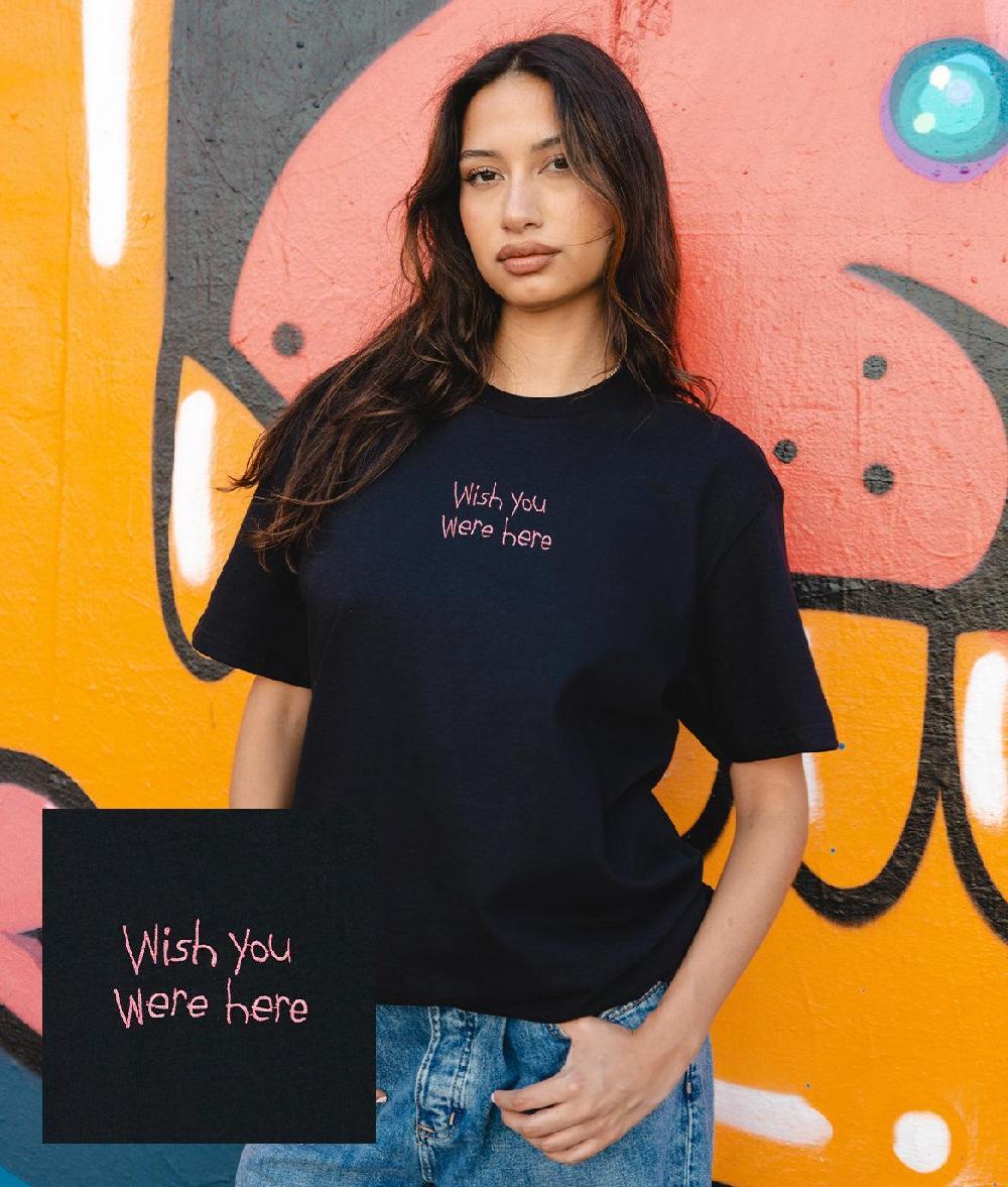 riot society Wish You Were Here Embroidered Womens Tee