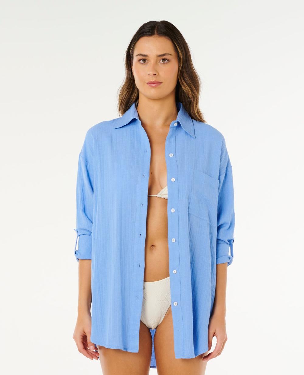 rip curl Premium Linen Long Sleeve Button Through Shirt