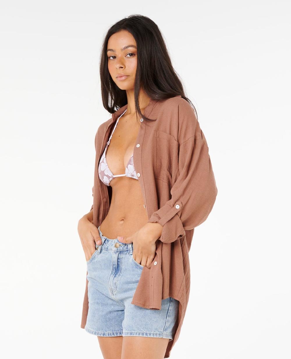 Rip Curl Premium Linen Long Sleeve Button Through Shirt