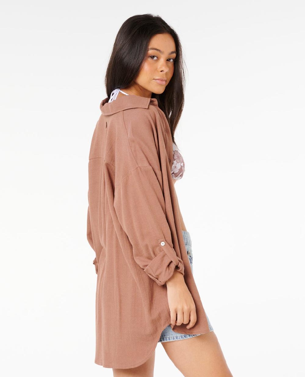 Rip Curl Premium Linen Long Sleeve Button Through Shirt