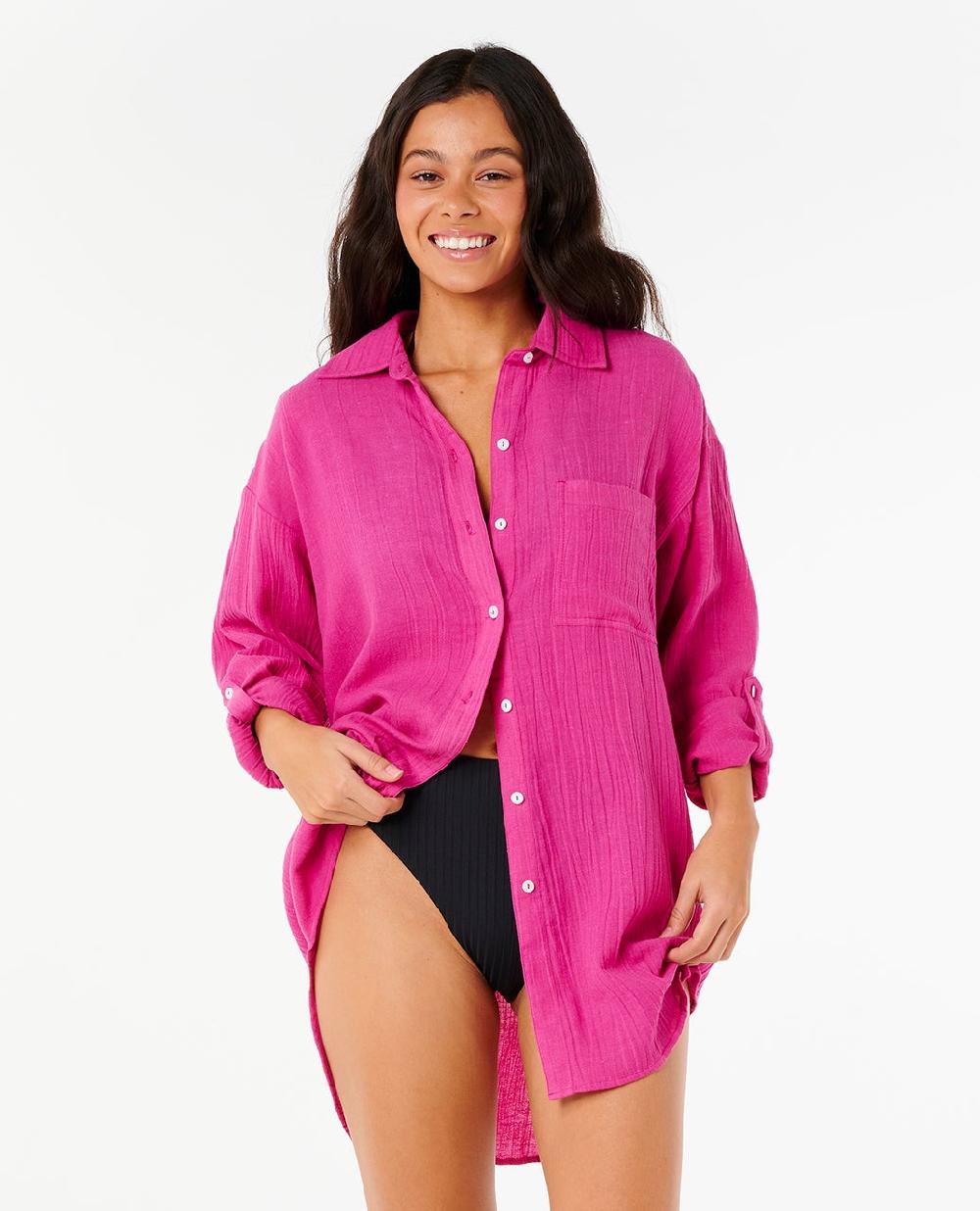 rip curl Premium Linen Long Sleeve Button Through Shirt