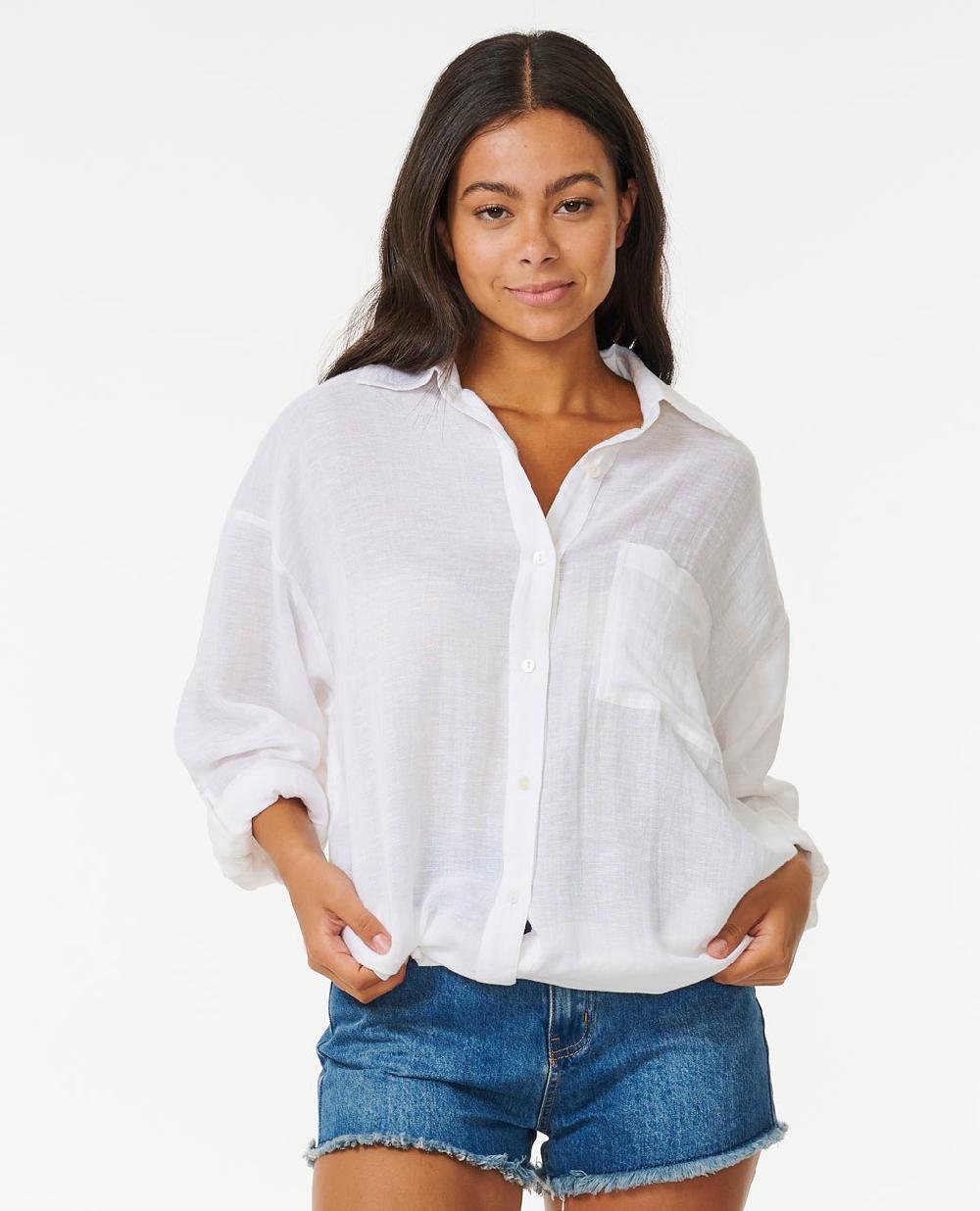rip curl Premium Linen Long Sleeve Button Through Shirt