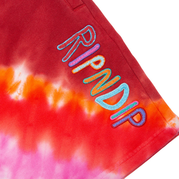 Ripndip OG Prisma Embroidered Sweatshorts (Red Tie Dye)