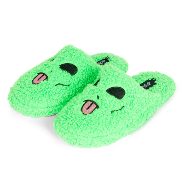 ripndip Alien Face Fuzzy House Slippers (Green)