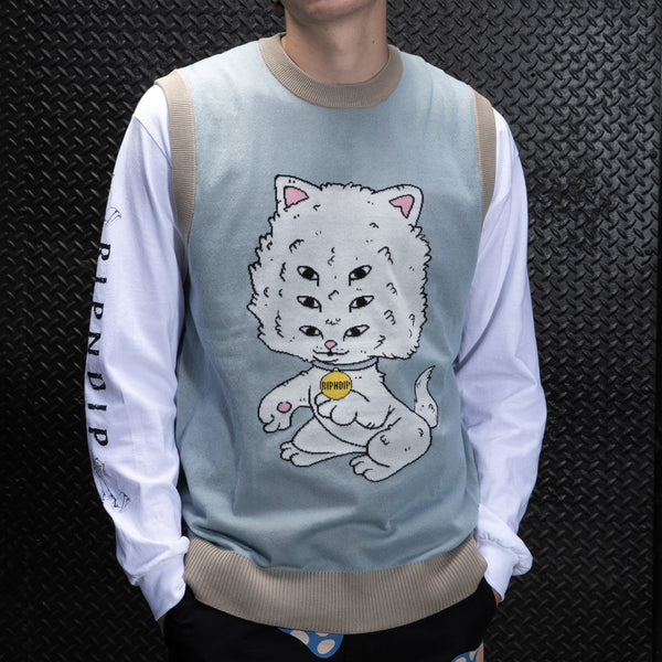Ripndip Big Head Knit Sweater Vest (Light Slate)