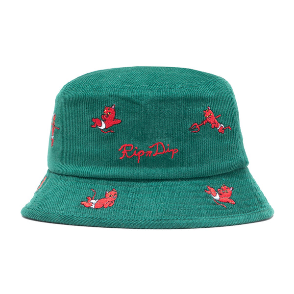 ripndip Devil Babies Corduroy Bucket Hat (Dark Sage)