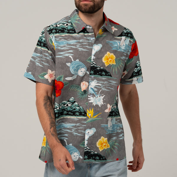 Ripndip Islanders Button Up Shirt (Charcoal)