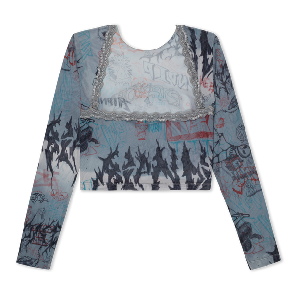 Ripndip Marker Long Sleeve Mesh Crop Top (Charcoal)
