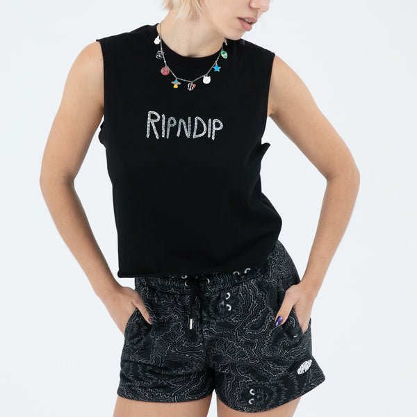 Ripndip OG RIPNDIP Cropped Rhinestone Tank (Black)