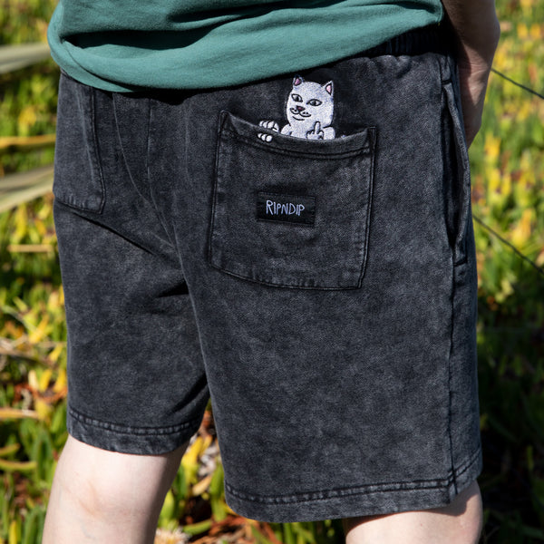 Ripndip Peek A Nermal Sweatshorts (Black Acid Wash)
