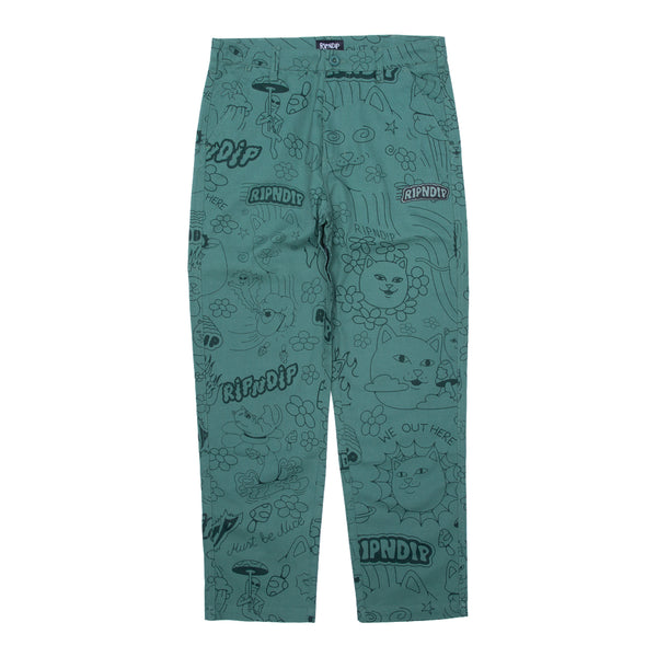 ripndip Scribble Cotton Twill Pants (Forest Green)
