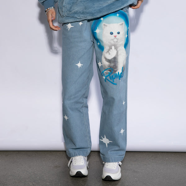 Ripndip Sprinkles Wide Leg Denim Pants (Medium Wash)