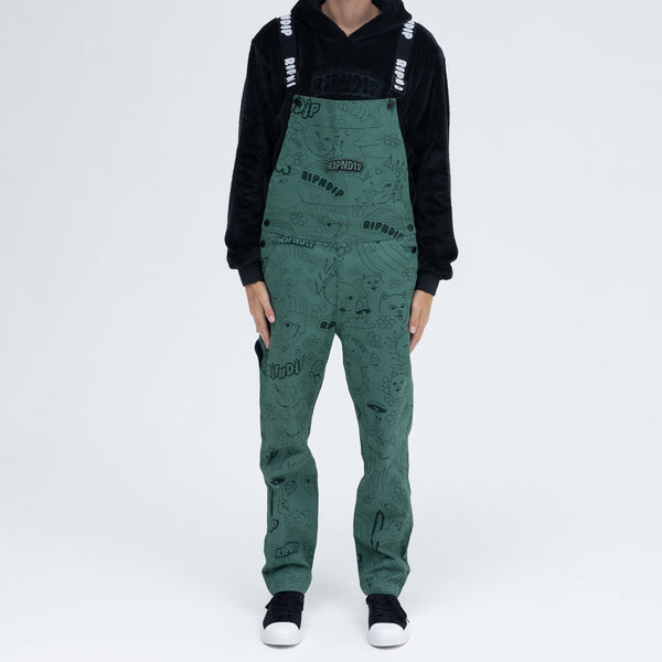 Ripndip Scribble Cotton Twill Overalls (Forest Green)