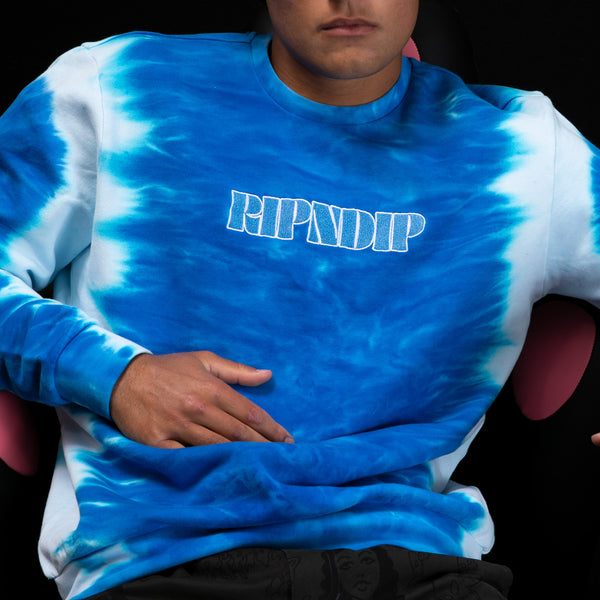 Ripndip Wilshire Embroidered Crewneck (Blue Stripe Dye)
