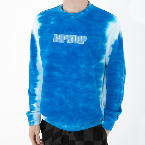 Ripndip Wilshire Embroidered Crewneck (Blue Stripe Dye)