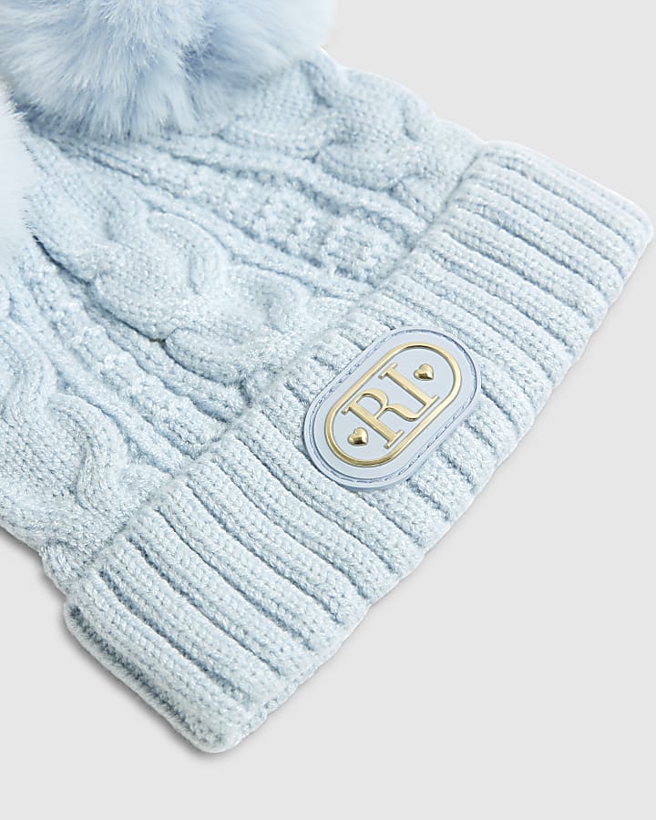 River Island Baby Boys Blue Beanie Bundle 3 Piece Set