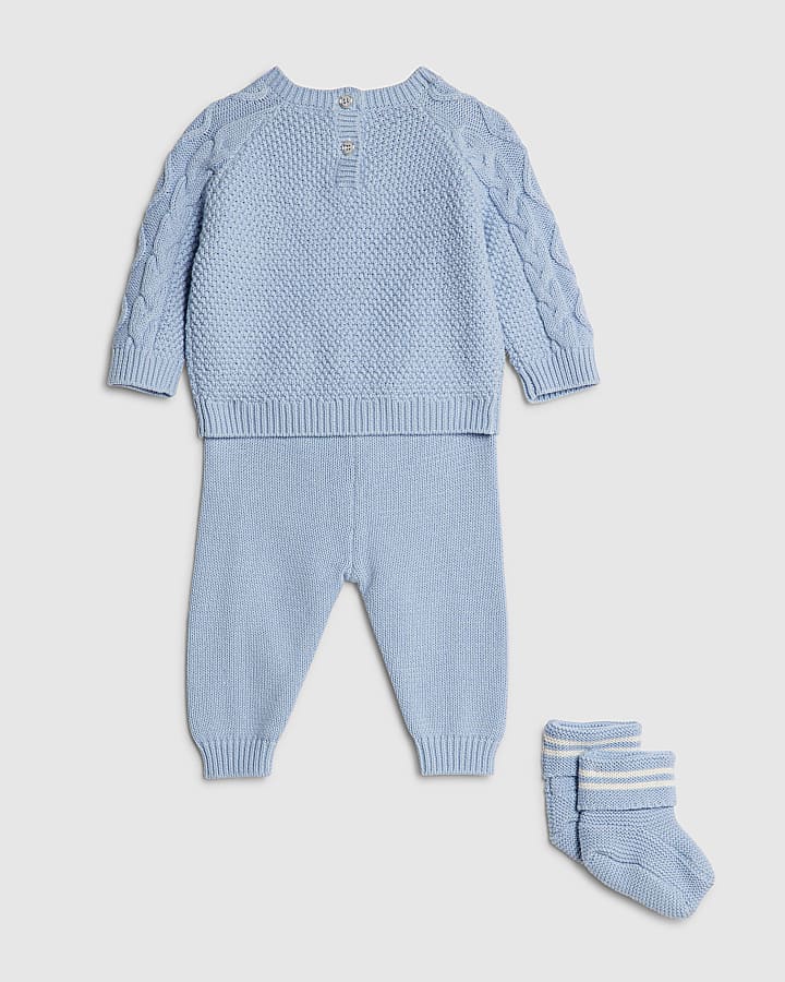 River Island Baby Boys Blue Bear Jumper And Blanket Set