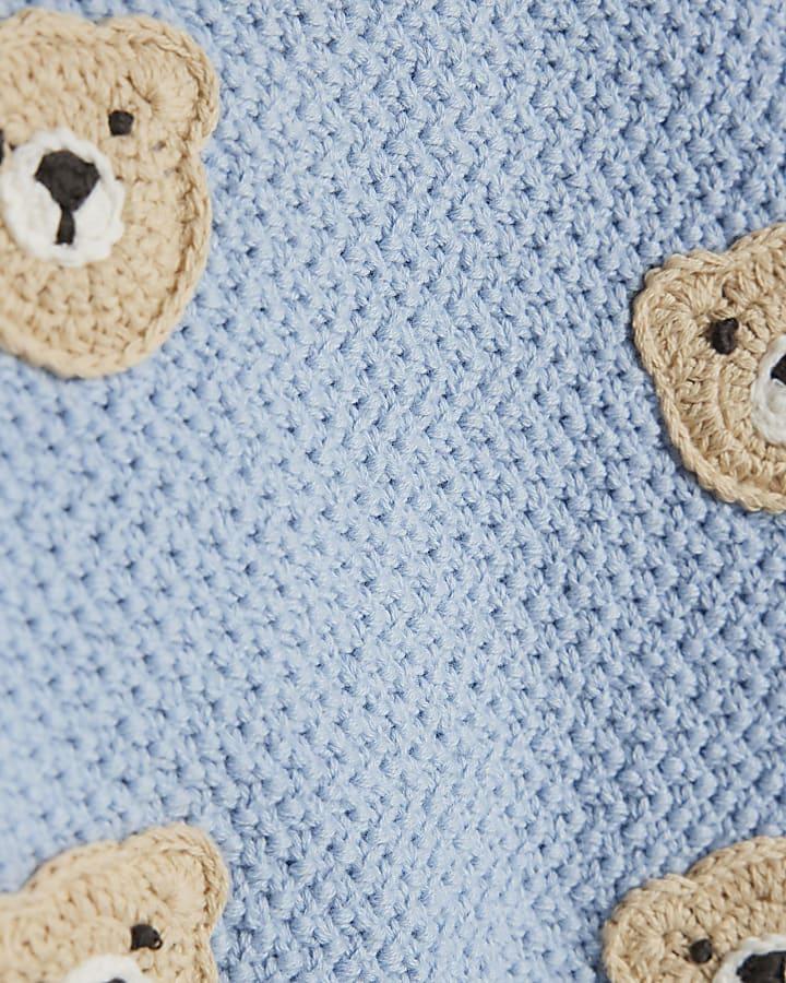 River Island Baby Boys Blue Bear Jumper And Blanket Set